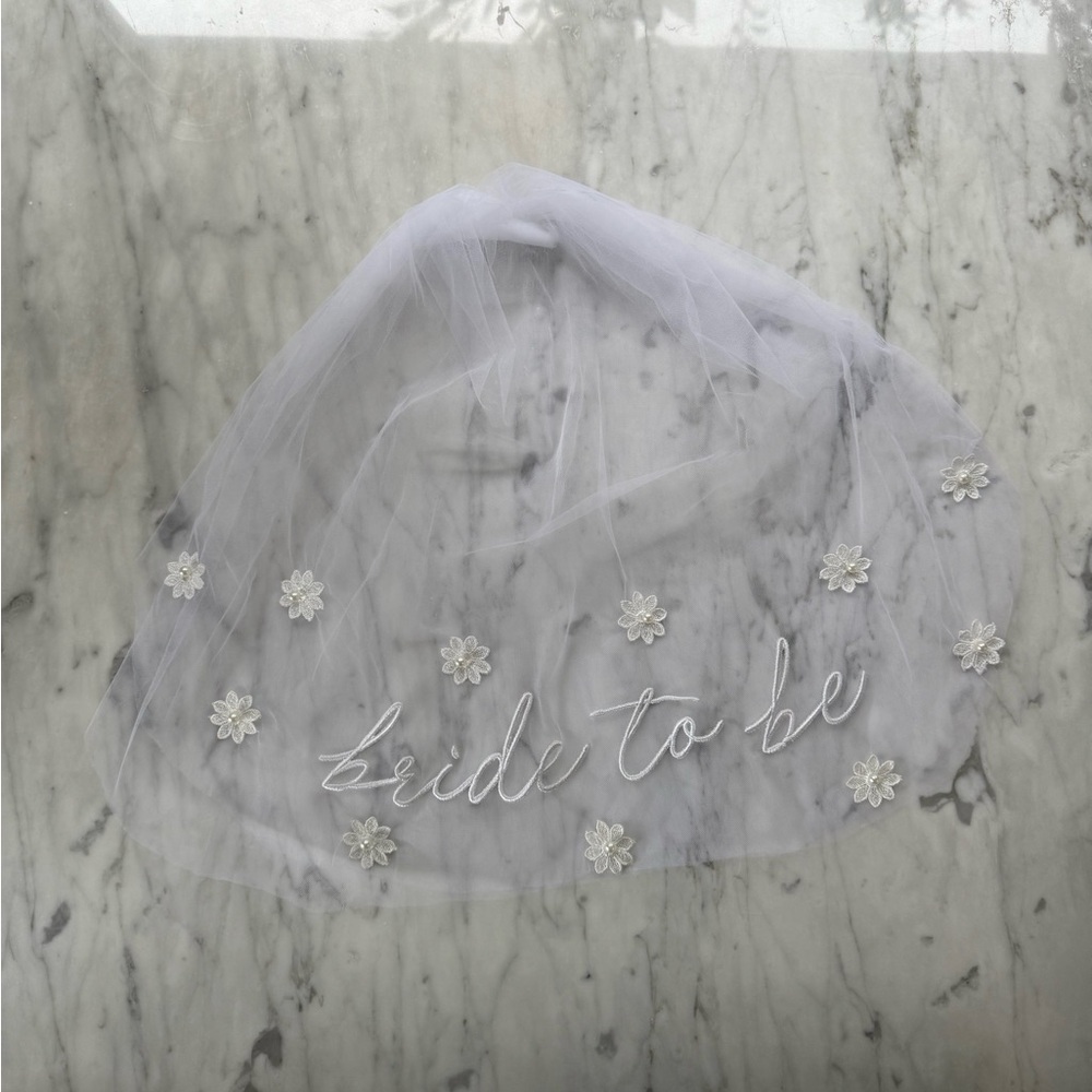 White Bride to Be Veil with Floral Accents